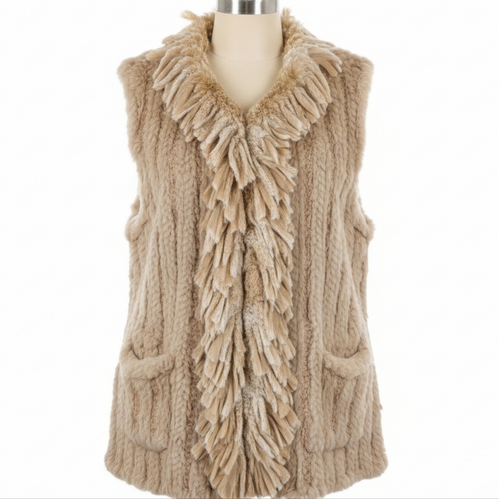 Vintage Mitchies Rabbit Vest Gilet Toggle Front Side Pockets Women's Medium Boho